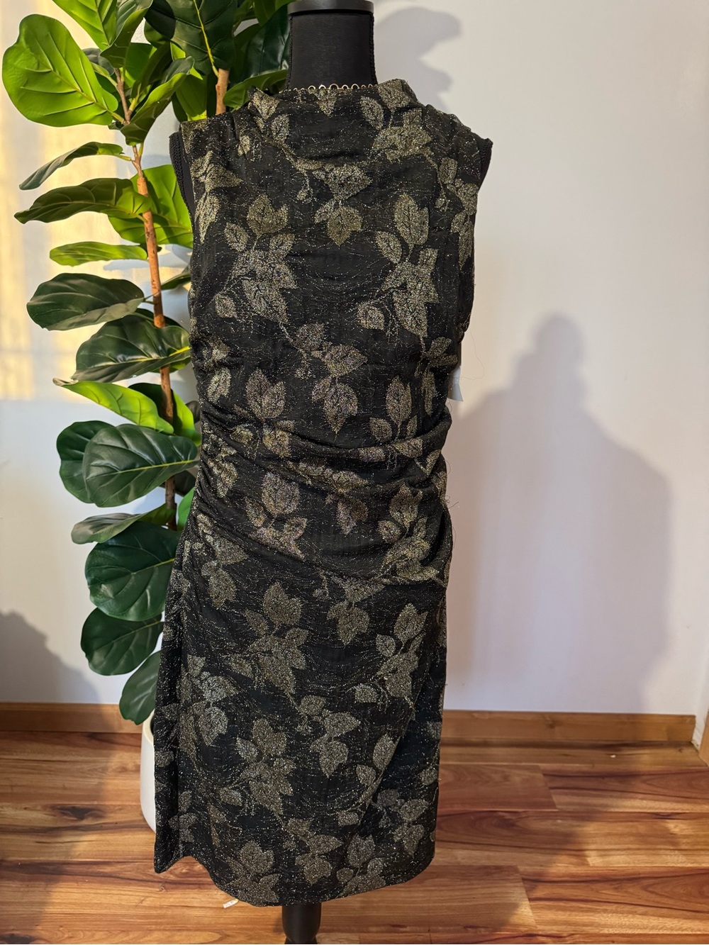 Vince Camuto Black Dress with Gold Floral Jacquard